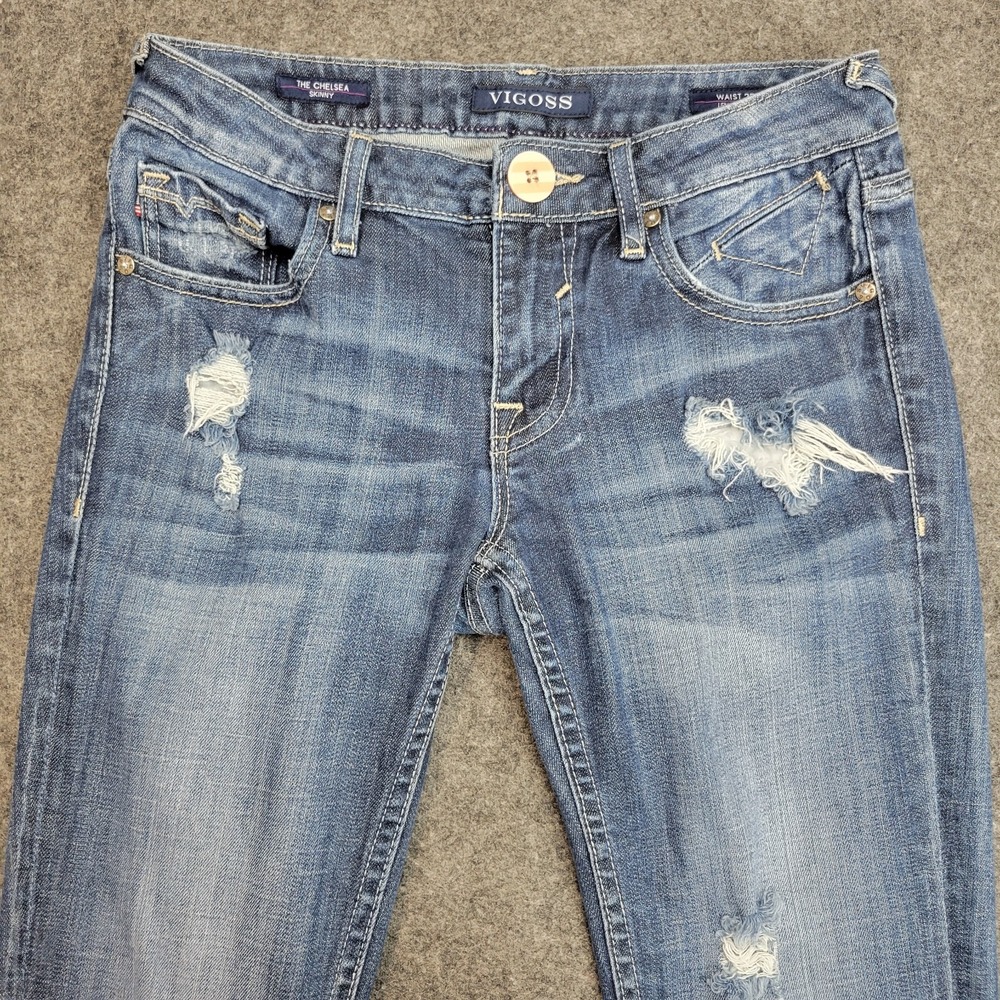 Vigoss Jeans Womens 25 Medium Wash Skinny Distressed Stretch Chelsea Y2K Denim - Picture 4 of 12
